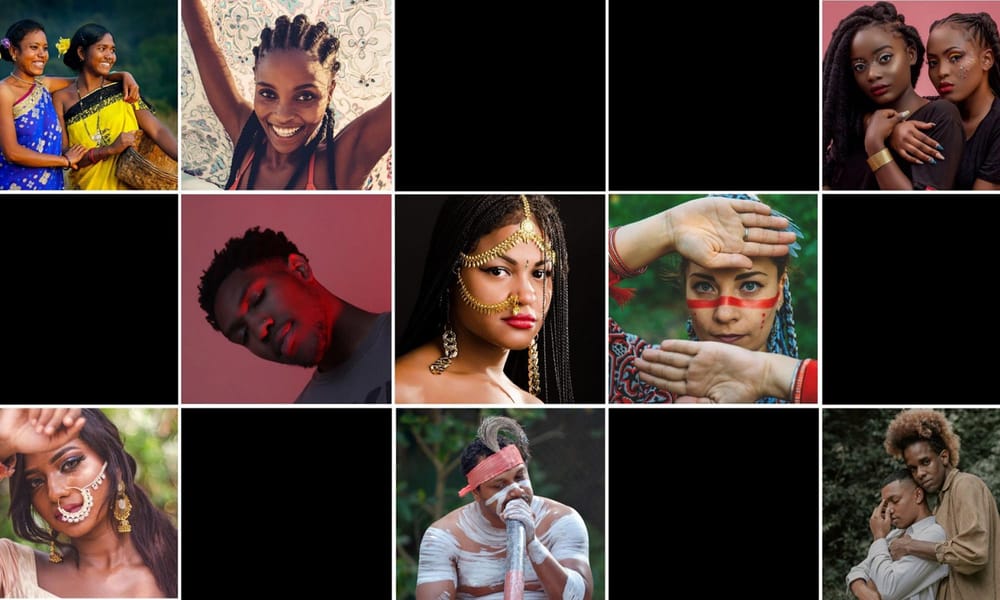 An incomplete photo grid of people from different countries and cultures.