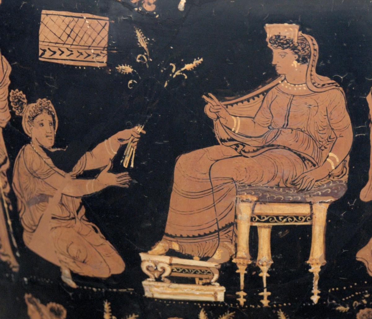 A 340 BC painting of Demeter practising the Elysian mysteries with Psilocybin mushrooms.