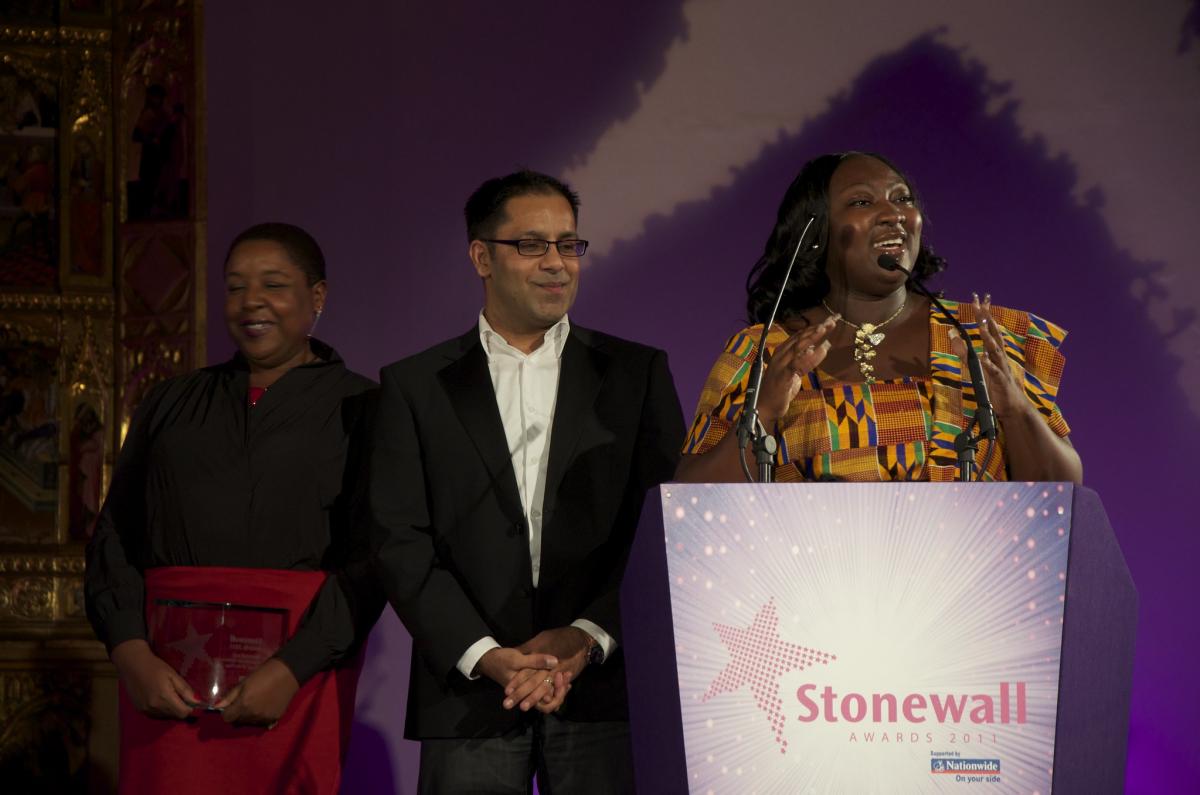 Lady Phyll speaking at the Stonewall Awards 2011 on account of winning Stonewall Community Group of the Year. Credit: Nick Lansley    