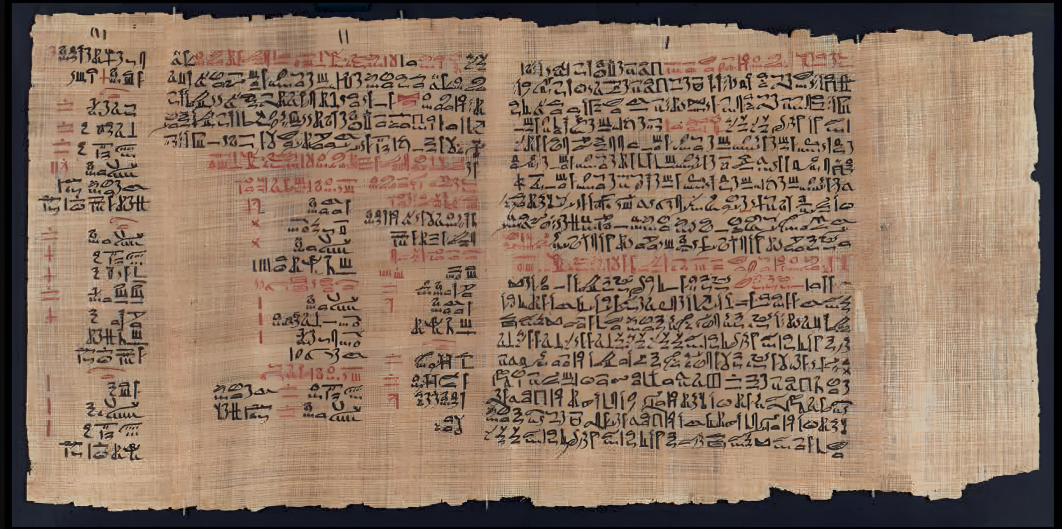A papyrus of an ancient Egyptian script. 	