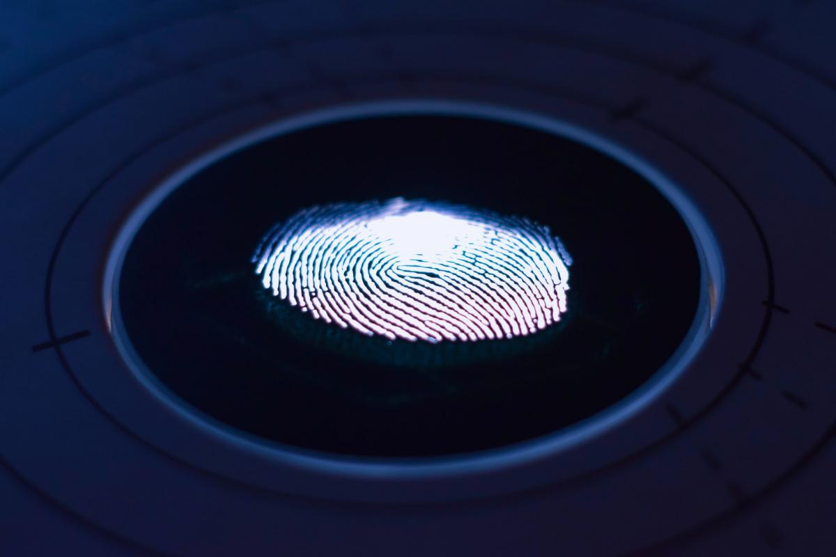 Finger print illuminated under blue light