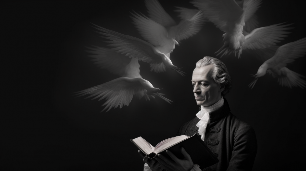 Philospher Immanuel Kant surrounded by his ideas